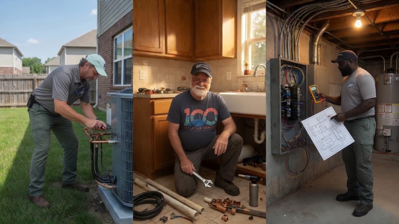 EFM Services techs handling home HVAC, plumbing and electrical